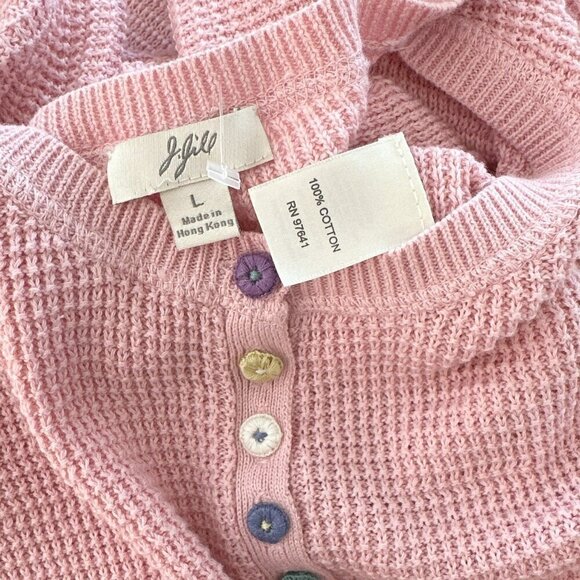 J. Jill Pink Thermal Knit Henley Sweater Top with Colorful Knit Buttons L - Picture 3 of 3